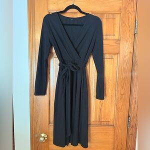 Ribbed Black Wrap Dress